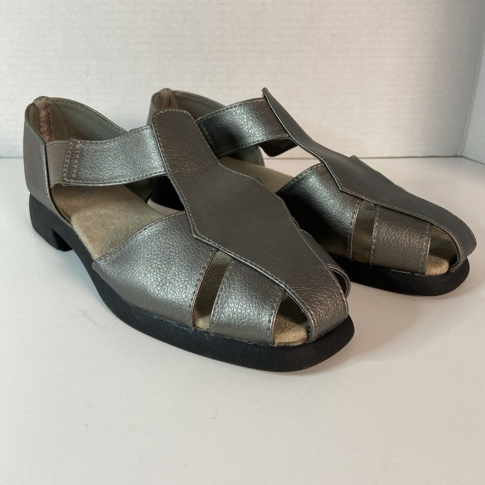 Judith Rosemary Fisherman Sandals Size 8W Pewter Stretch Comfort Slip On NWOB